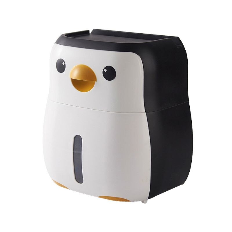 Cute Penguin Paper Container Toilet Paper Holder Wall Mounted Tissue Box Shelf H55A