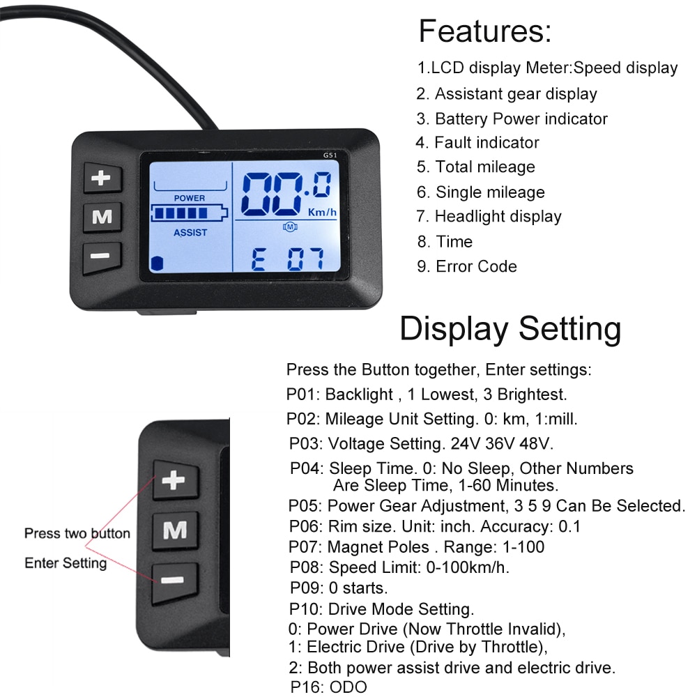 250W 350W 24V 36V 48V Elektrische Fiets Display Ebike LCD Bike Bedieningspaneel Waterdichte USB elektrische Fietsen Display Controller