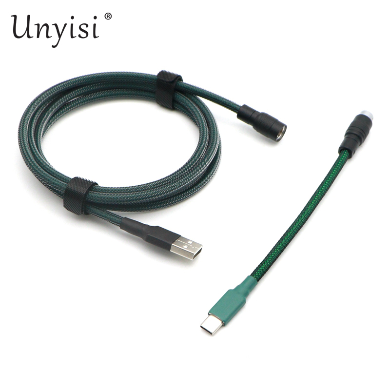 Cable Paracord y PET de doble manga USB-A a USB-C tipo C para teclado mecánico con aviador YC8.: Verde