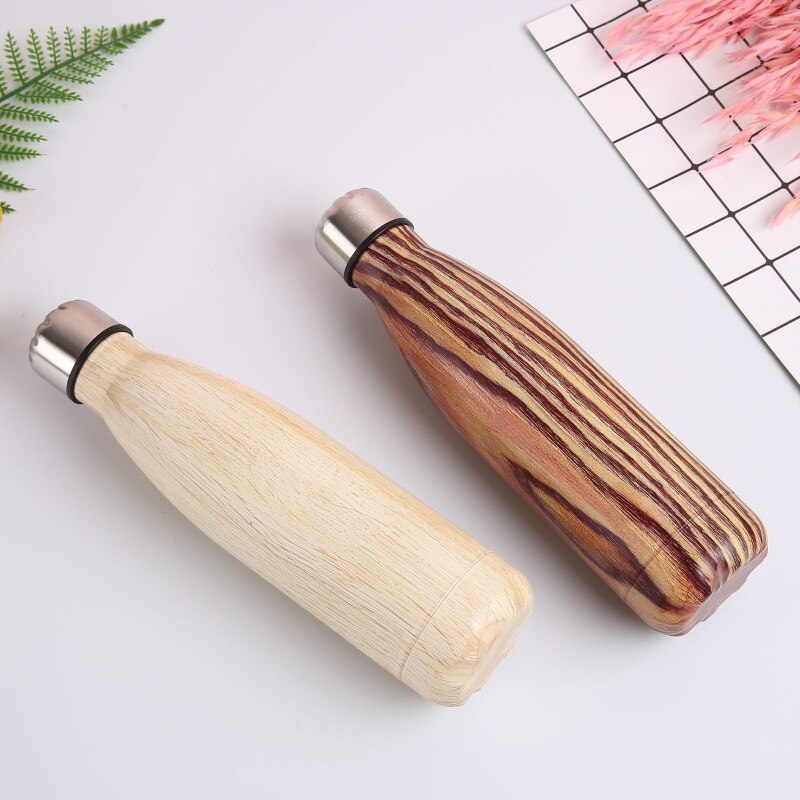 Floral Wood Water Bottle BPA Free Marble Insulated Cold Cup Coffee Mug Leak-proof Water+Bottles Stainless Steel Thermos Flask
