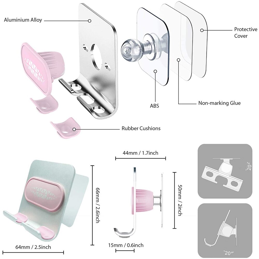 Universal Wall Mount Met Haak 2 In 1 Multi Ajustable Premium Douche Telefoon Houder Strips Anti-Slip Basis Badkamer telefoon Houder