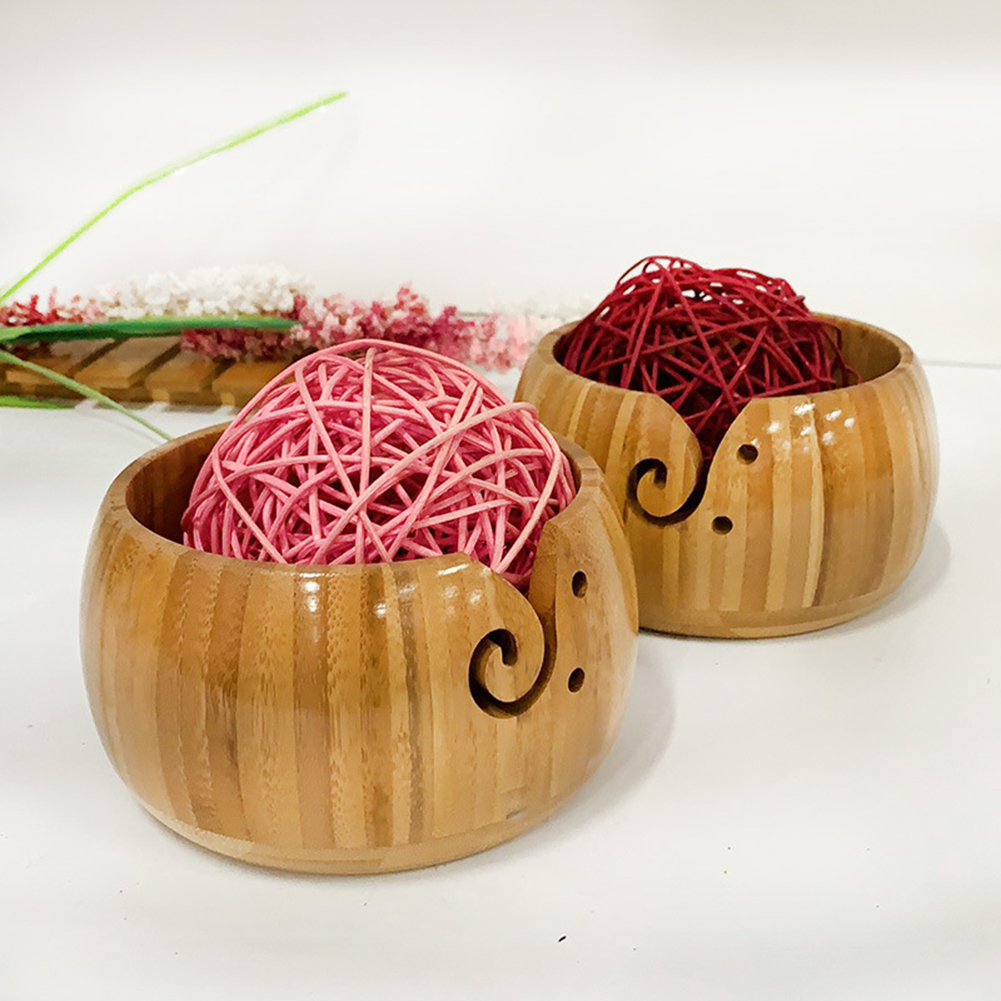 Wool Crocheted Organizer Bowls Handmade Knitting Round Wooden Handmade Needlework Eco-friendly Holes DIY Storage Craft