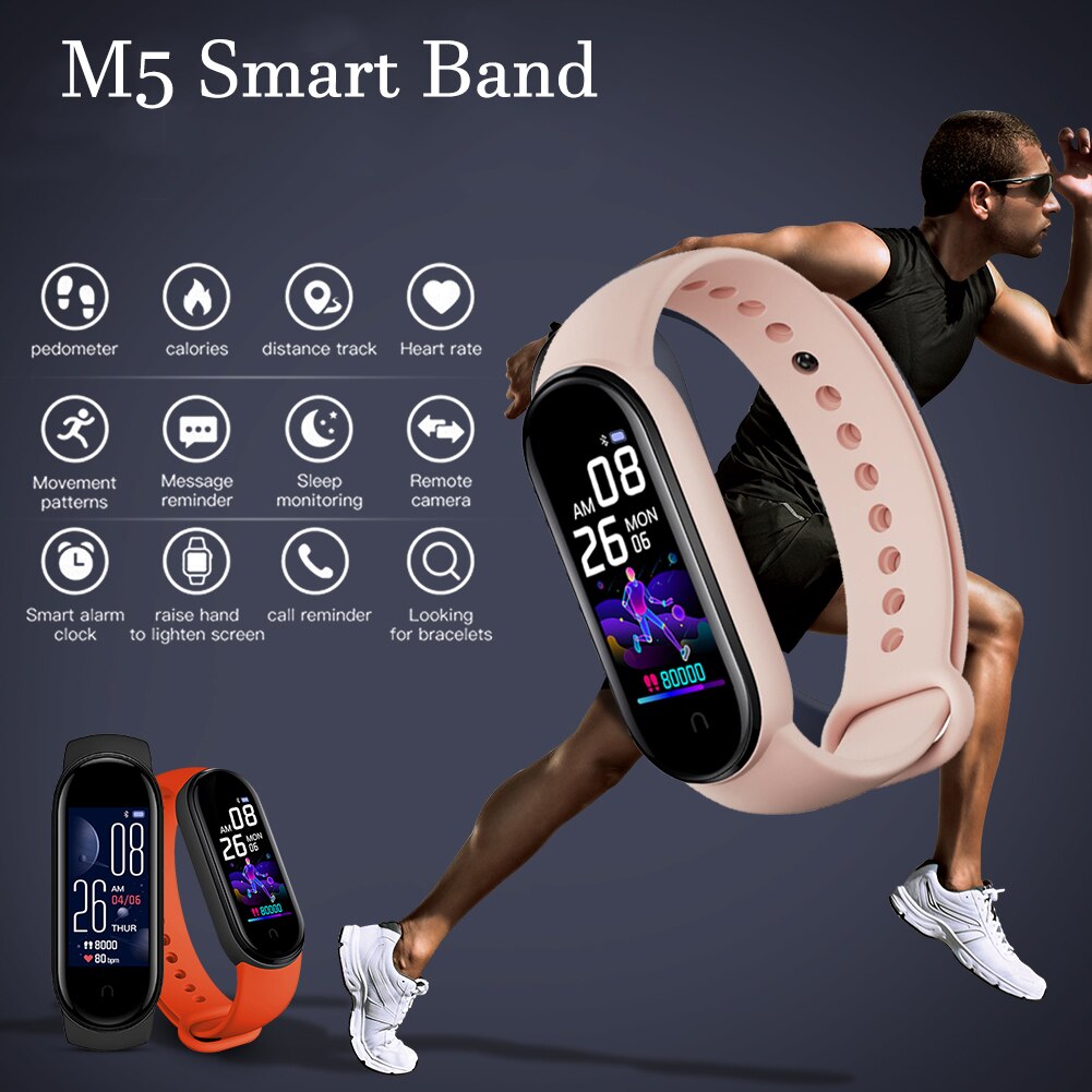 M5 Smart Band Fitness Trcker Sport Bracelet Pedometer Heart Rate Blood Pressure Bluetooth Health Wirstband Weather Smartwatch