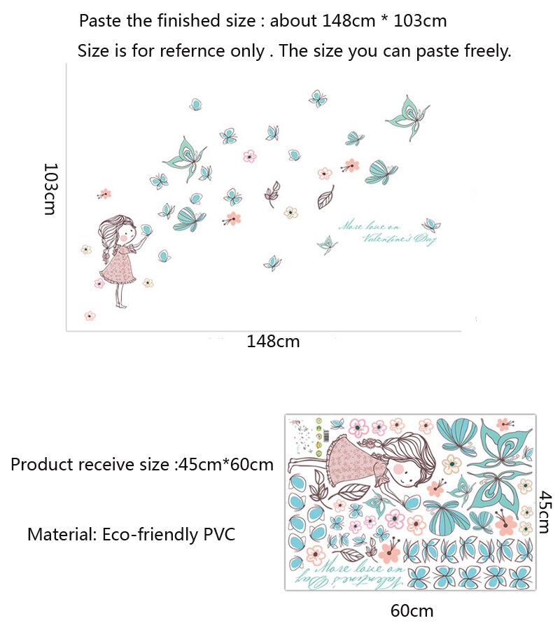 Flying butterfly stickers for girls Wall, girls room, home decor, art mural, cartoon stickers, kids room wallpaper