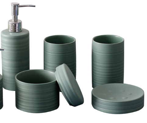 Green Bathroom Wash Set Ceramic Bathroom 6-piece Set Jewelry Box Cotton Swab Box Soap Dish Lotion Bottle Mouth Cup Toiletries: 5-piece set