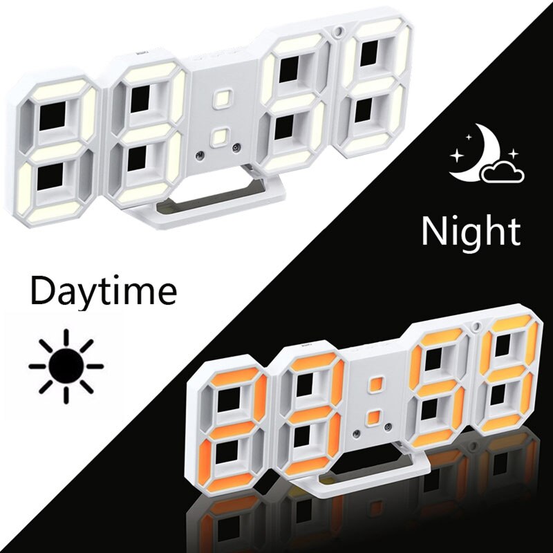 Newest Color Changeable LED Wall Clock 3D Modern Digital Desktop Alarm Clock Home Living Room Office Table Desk Night Light: Orange