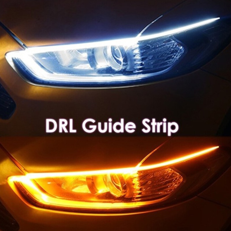 Start scanning automobile LED daily light external ultra thin light guide bar dual color streamer LED turn signal driving light