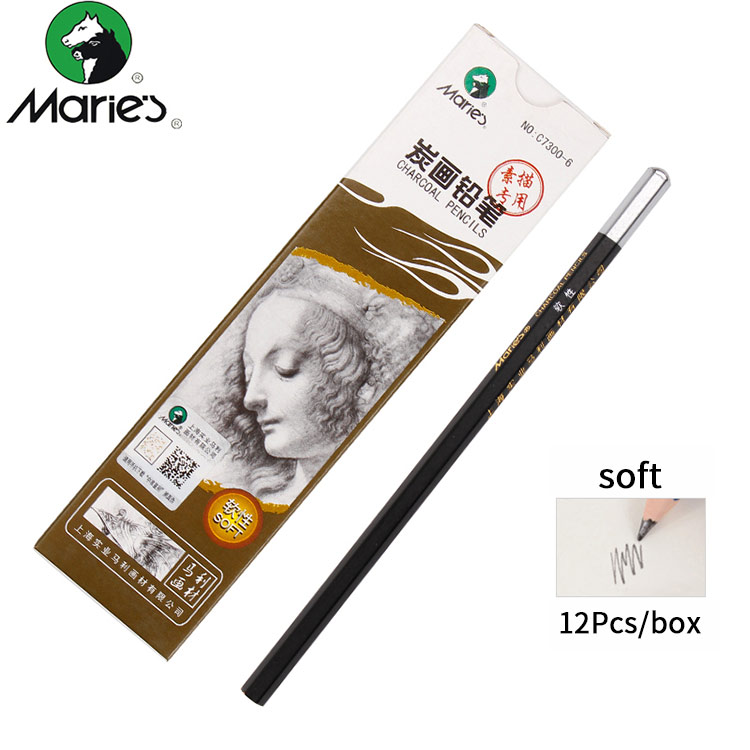 Marie's 12Pcs Sketch Pencil Set Sketching Drawing Kit Wood Charcoal Pencil For Painter School Students Art Supplies: soft
