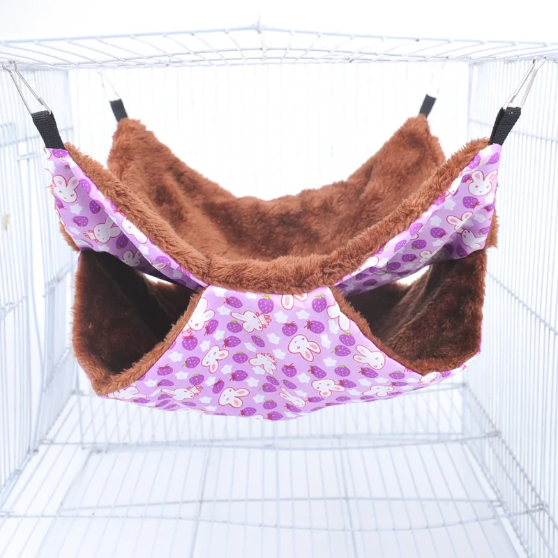 Hamaca de felpa de doble capa para mascotas, cama colgante cálida para hámster, hurón, cama colgante para gatos, roedores, hamaca, suministros para mascotas: violet
