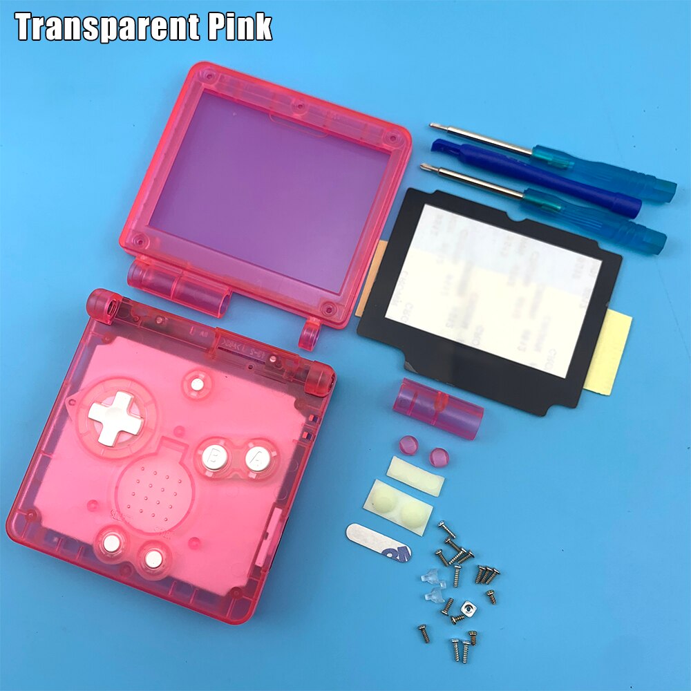 pour GameBoy Advance SP classique clair édition limitée boîtier de remplacement coque lentille d'écran pour GBA SP couvercle de boîtier: Transparent Pink