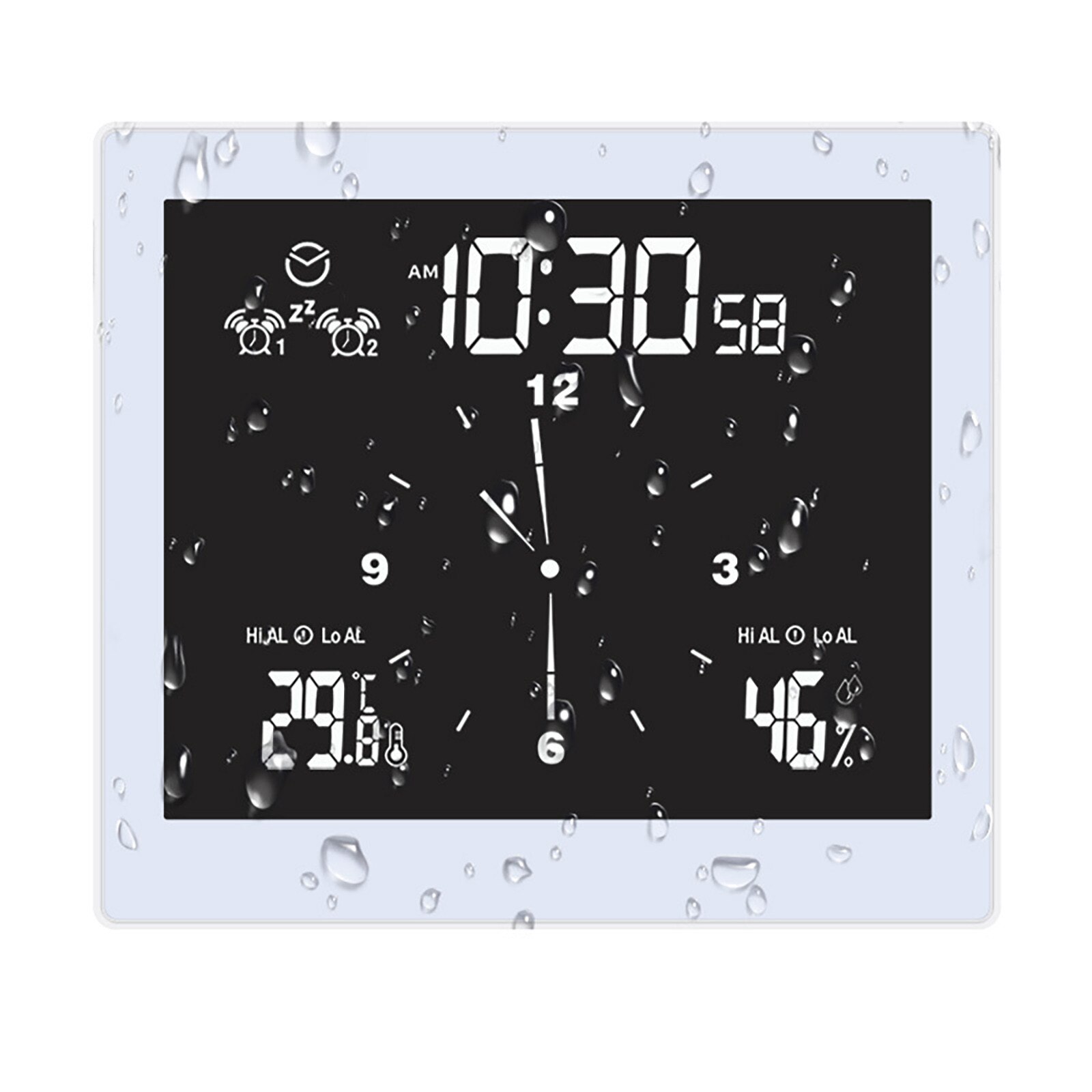 Multifunctional Bathroom Clock Home Desktop Timer Alarm Clock Upper And Lower Limit Temperature And Humidity Meter: White 