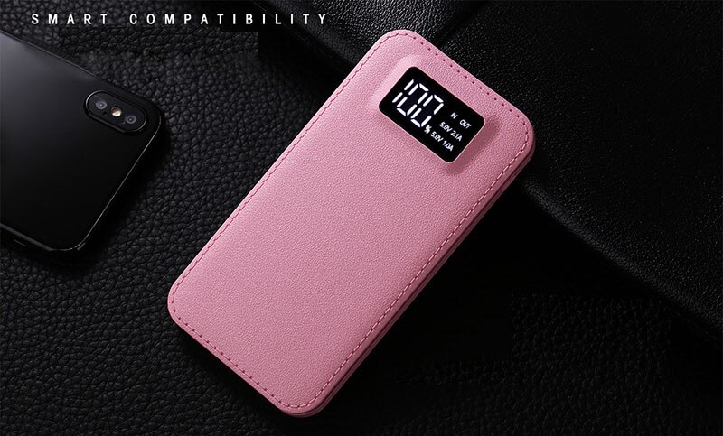 20000mAh Unique Portable External Battery Charger Power Bank LED Display 2.1A Fast Phone Charger For Phone poverbank: Pink