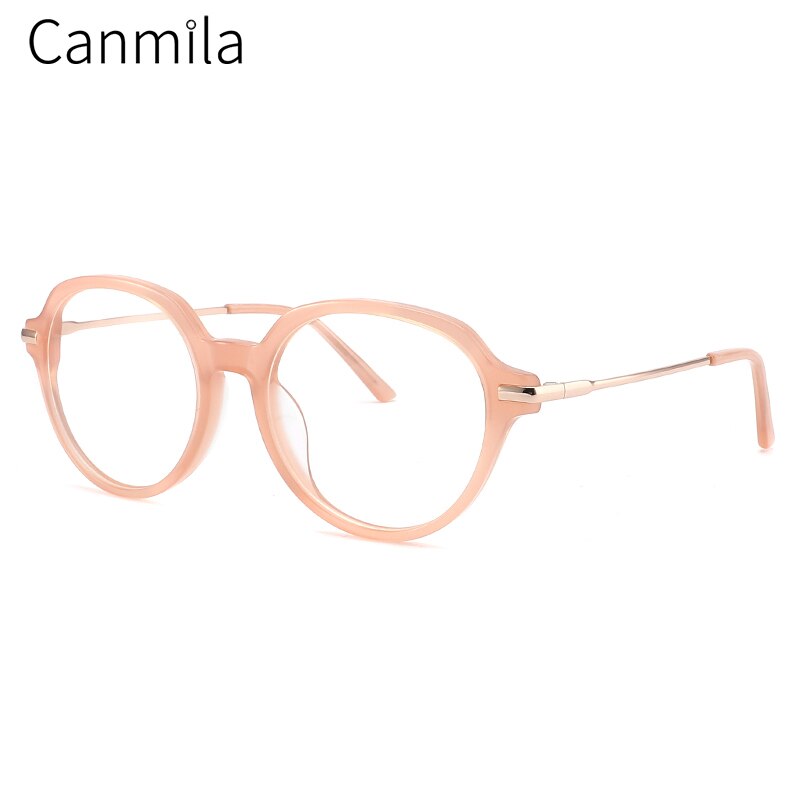 Acetate Myopia Glasses Frame Women Round Vintage Prescription Eyeglasses Retro Optical Spectacle Eyewear Canmila BOA1063: C3