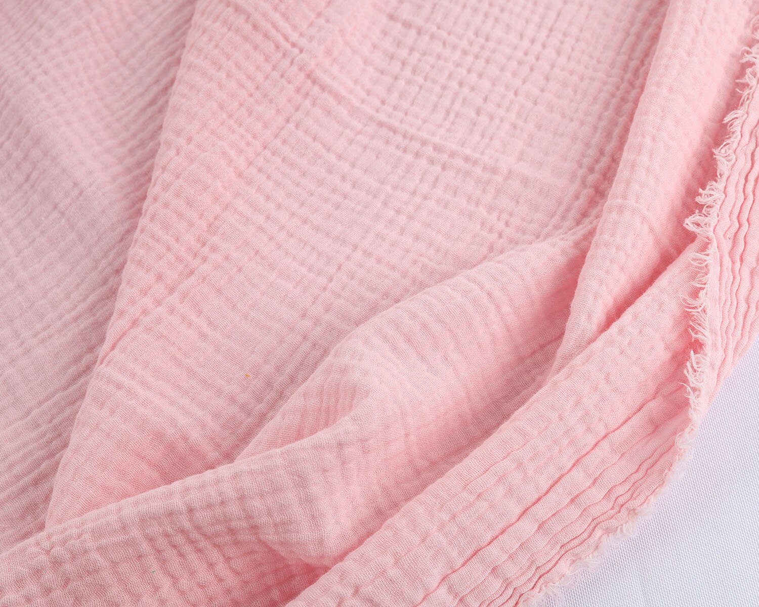 2-Layered Gauze Soft Crinkle Cotton Muslin Fabric 135x50cm - Sold By The Half Meter: Pink