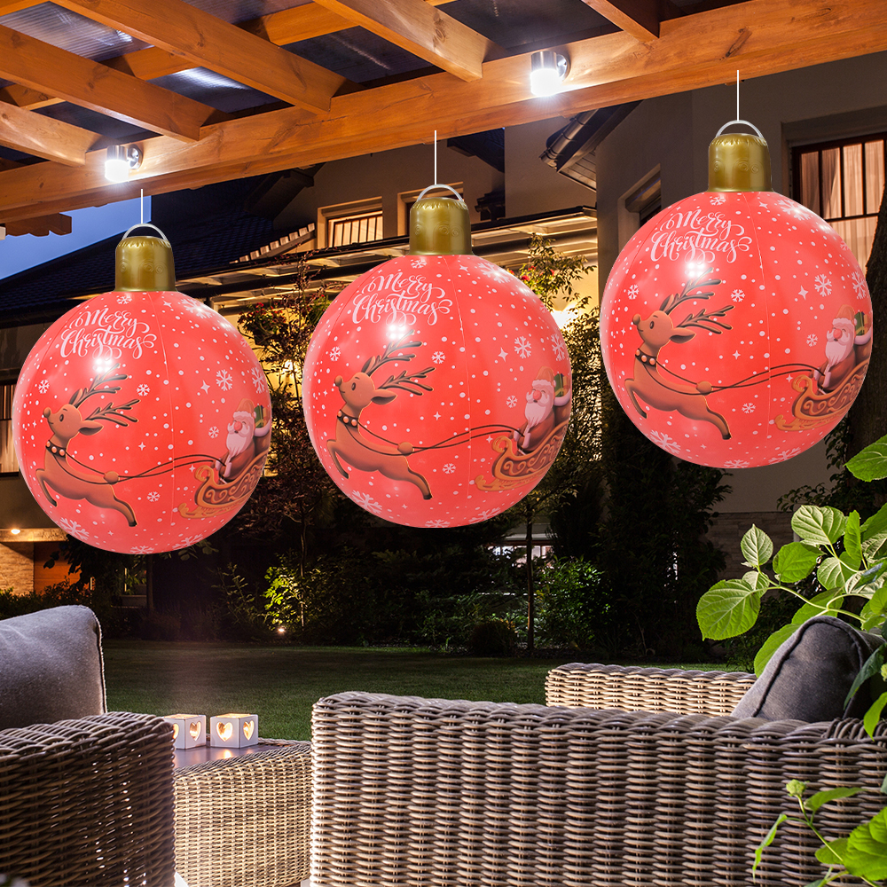 1 opblaasbare kerstballen, kerstballen met sneeuwvlokpatroon, geschikt voor vakantiedecoraties buiten en buiten