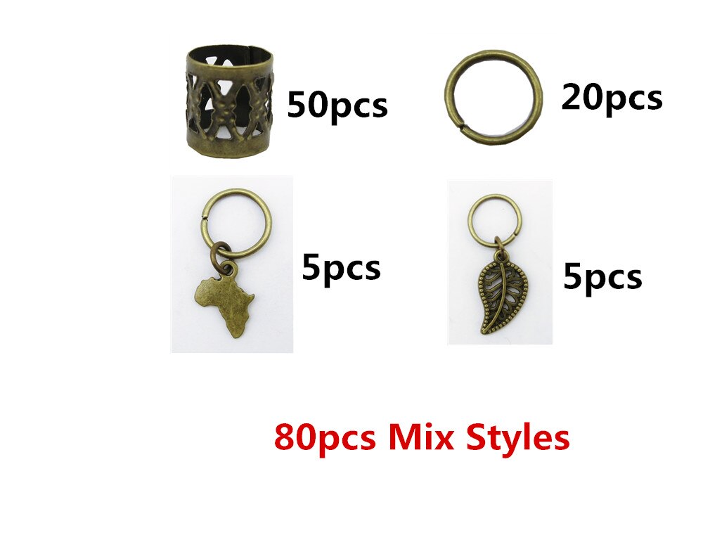 Anillos africanos de bronce para el pelo, cuentas, puños, tubos, amuletos, trenzas para el pelo, joyería, accesorios para hombres y mujeres, 70/80/100 Uds.