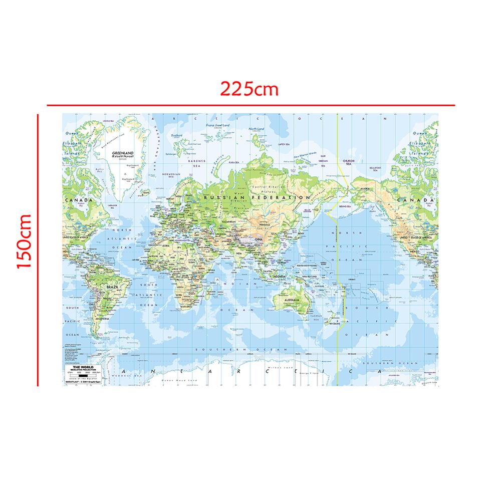 150X225 Cm De Wereldkaart Mercator Projectie Vinyl Spray Wereldkaart Zonder Nationale Vlag