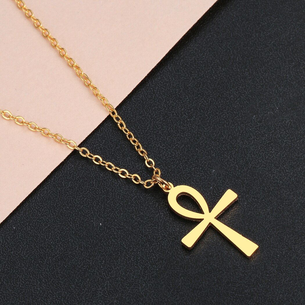 Kinitial Religion Ägyptischen Ankh Kreuz Halsketten Anhänger für Frauen Edelstahl Symbol des Lebens Halsketten Schmuck Schmuckstück