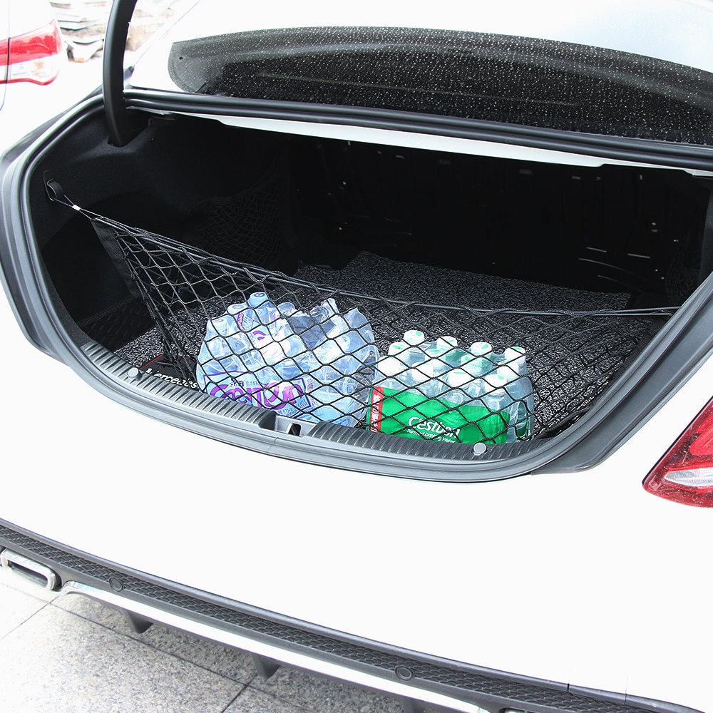 Malla para maletero trasero de coche, malla negra de 90x30cm, 4 bucles, doble capa, Red de carga, bolsillo para bolsa de almacenamiento
