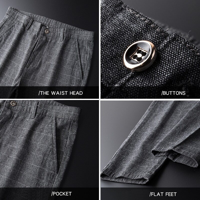Stretch Plaid Casual Pants Men Spring summer Business thin Plaid Brand Men's Straight Gray Trousers Pant