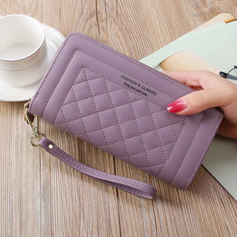 Podwójny długi portfel z zamkiem dla kobiet duża pojemność wysokiej jakości Pu skórzane portfele saszetka typu Clutch torebka Carteras Para Mujer: Single zipper purple