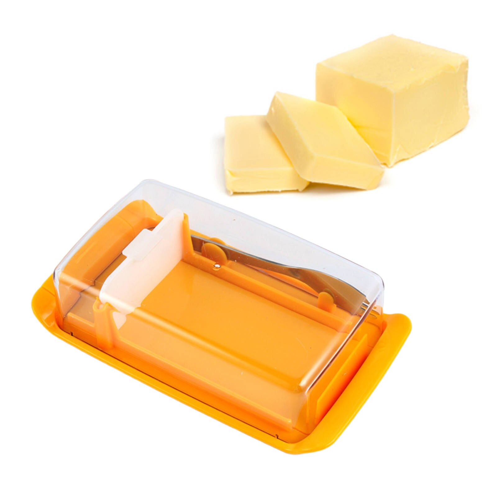 Boter Box Met Vork Rechthoekige Vers Houden Kaas Opslag Keeper Afdichting Houder Koelkast Organizer Opslag: YELLOW