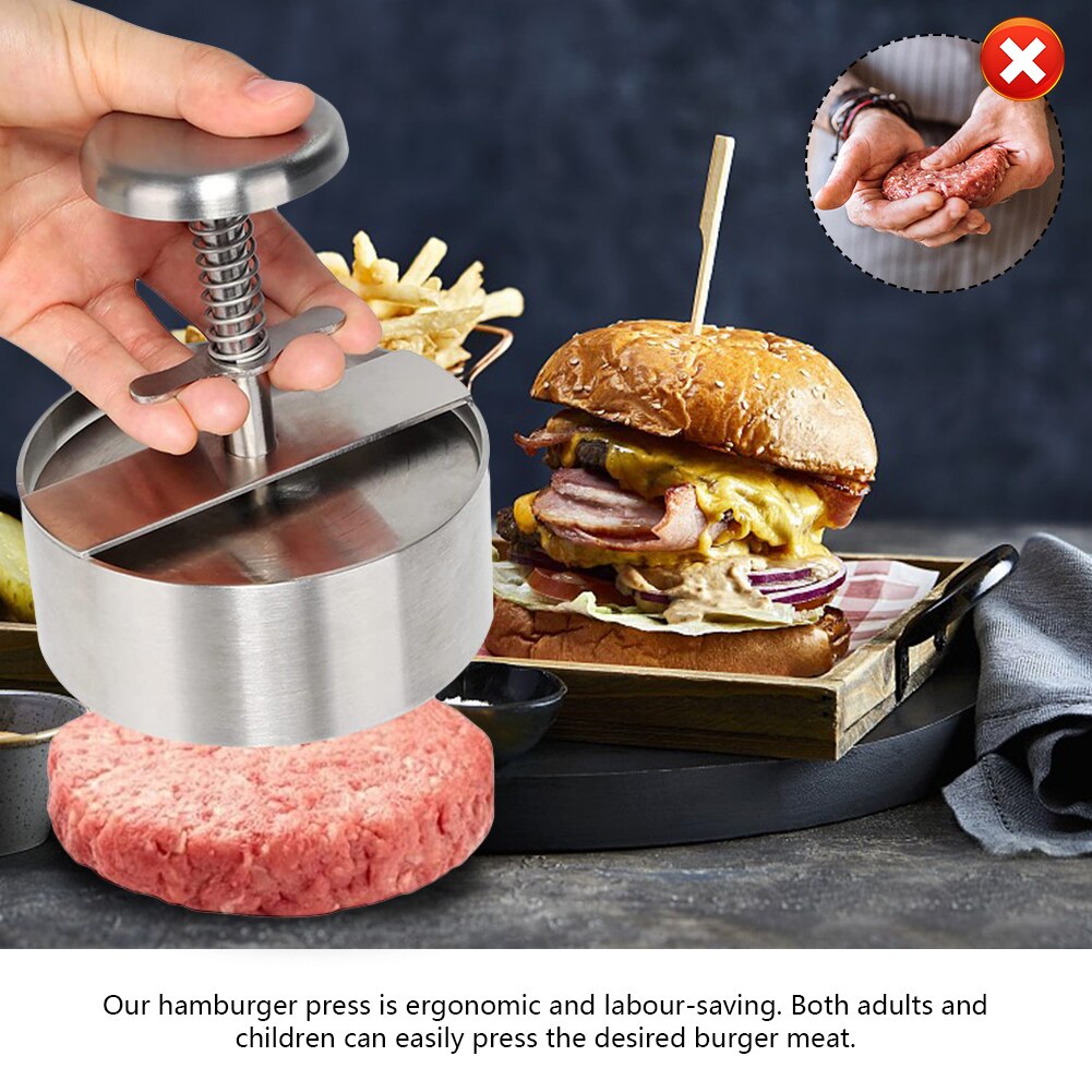 Stainless Steel Patty Making Beef BBQ Mold With Handle Party Non Stick Grill Burger Press Dinner Cooking Round Adjustable