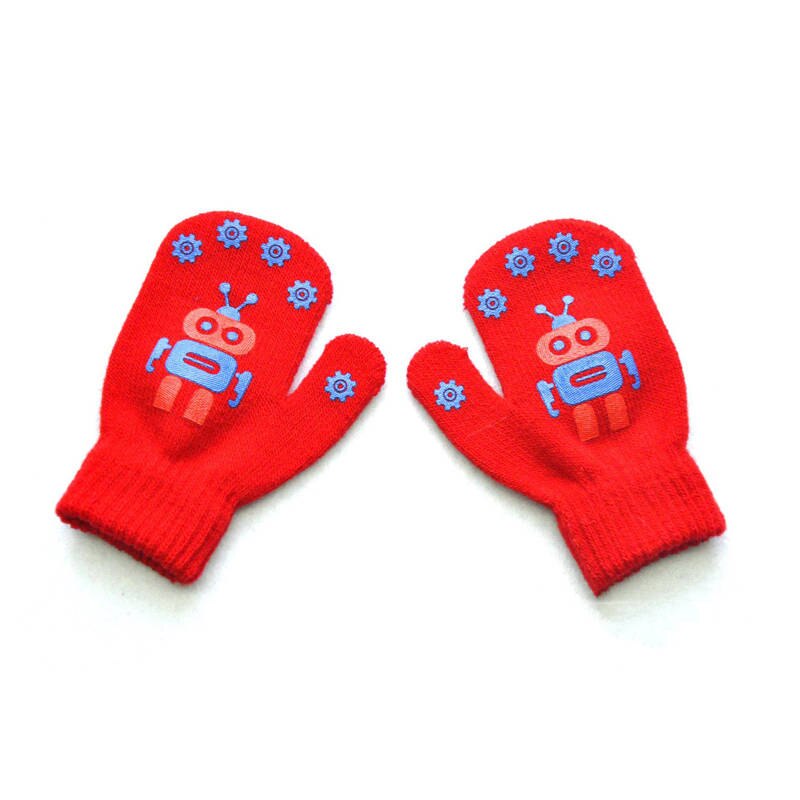 Balleenshiny Kinderen Winter Warm Koud Baby Handschoenen Schattige Kleine Robot Patroon Afdrukken Antislip Gebreide Kids Handschoenen Jongen meisjes: Rood