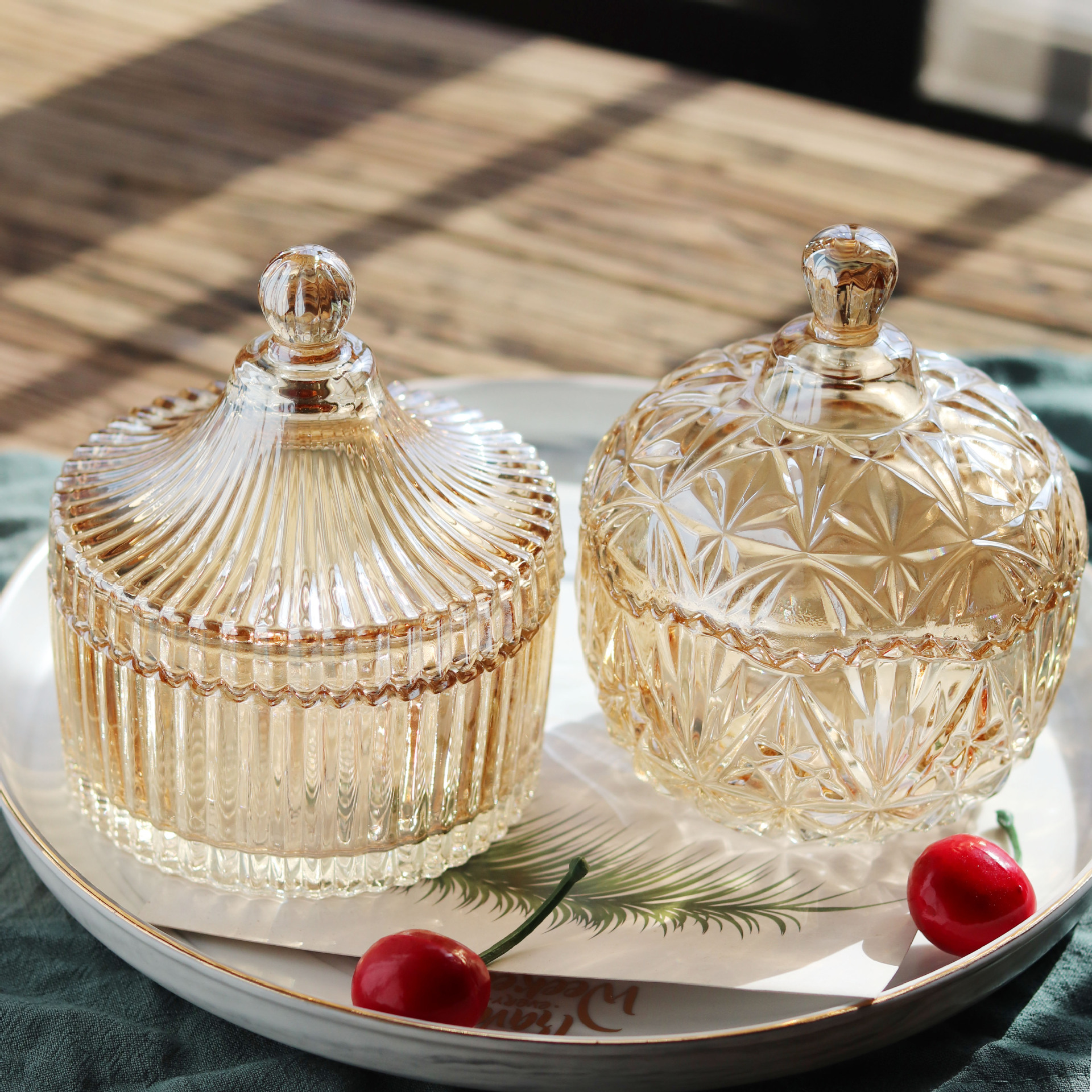 Bernstein Glas Kerze Gläser mit Deckel Jurte Glas Lagerung Krug Glas Leere Tasse Möbel Ornament Diy Kerze Krug