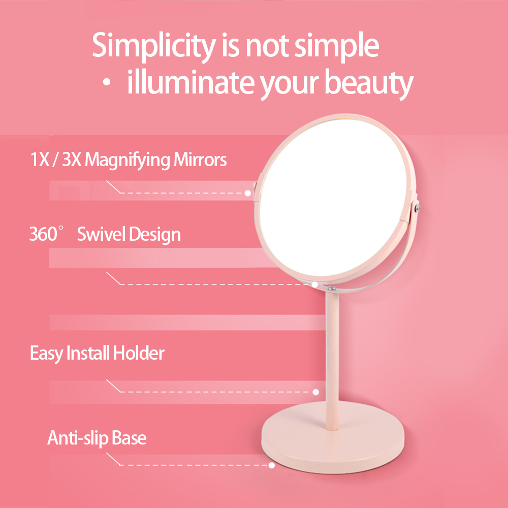 Miroir de maquillage à Double face, grand miroir de table rotatif de 6.7 pouces, pour toilette cosmétique