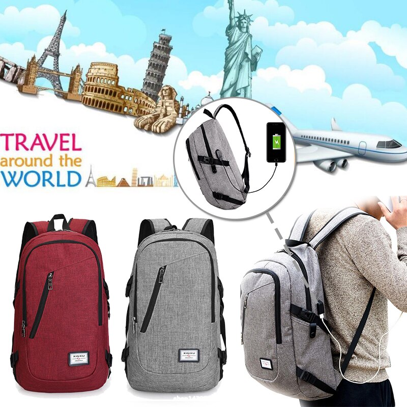 Travel Bag Backpack Bag (USB Charge Interface) Polyester Solid Laptop Backpack High Capacity Grey