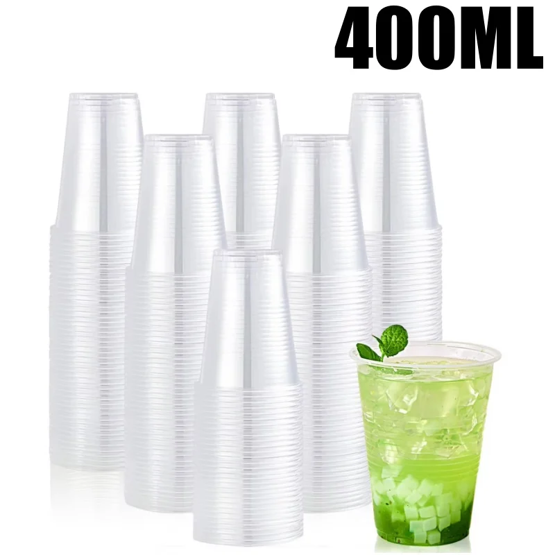 Vasos de plástico de 400ml con tapas, taza para aperitivos y bebidas, vaso Frío de plástico doble, vaso de plástico PET desechable transparente, taza de té de la leche Boba: Marrón / 5pcs