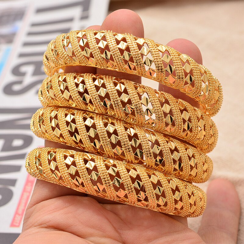 24K 4 pièces moyen-orient arabe dubaï 6.5cm grande taille Bracelet couleur or bracelets pour femmes mariée fille africaine couleur or bijoux
