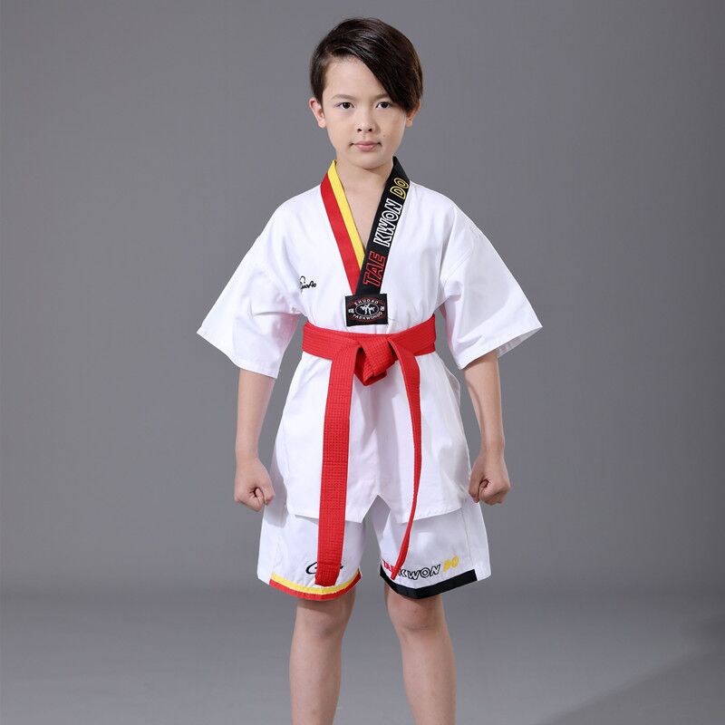 Bomuld åndbar junior taekwondo dobok børn piger og drenge wtf godkend karate uniform dragt træningstøj