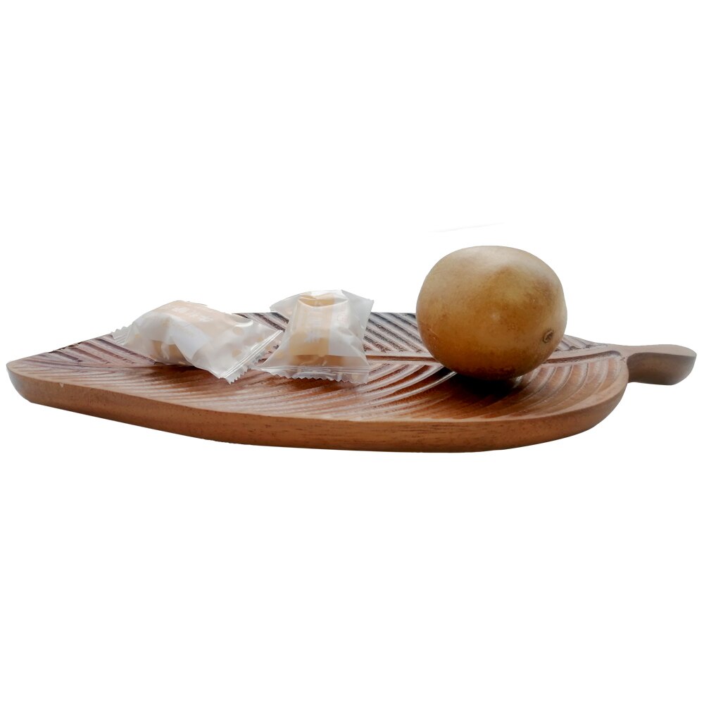 Plato de madera con patrón de hojas tallado a mano, plato de fruta, platillo, bandeja de té, postre, cena, Pan, platos de madera japoneses de forma Irregular
