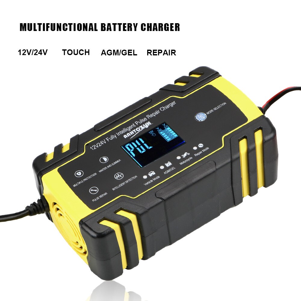 Pulse Repair 12V-24V 8A Full Automatic Car Battery Charger Wet Dry Lead Acid Battery-chargers Digital LCD Display