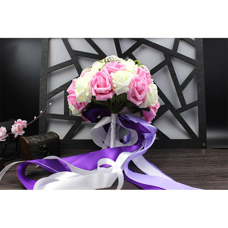 ZUOYITING,Bride holding flowers, Romantic Wedding Colorful Bride 's Bouquet,red pink blue and purple bridal bouquets