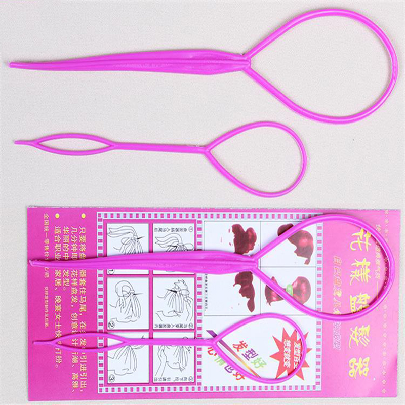 Pratique facile à utiliser 2 pièces Topsy queue cheveux tresse queue de cheval fabricant outil de coiffure accessoires de cheveux outil de fabrication de cheveux: Rose Red