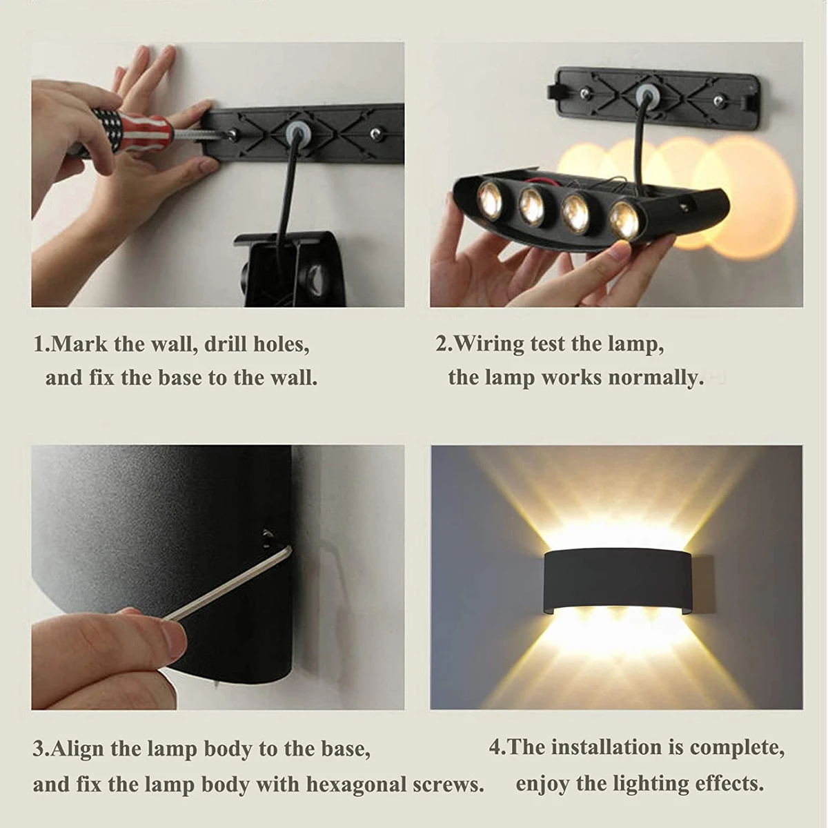 Lámpara LED de pared impermeable para jardín, luz de pared de aluminio para interior, candelabro para sala de estar, balcón, luz de mesita de noche, CA de 110V, 220V
