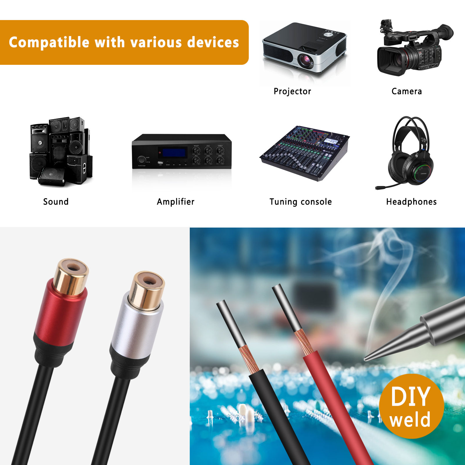 Przewód głośnikowy RCA żeński Adapter wtyczki Złącze do gołego przewodu Otwarty koniec Kabel audio do wzmacniacza Odbiornik audio-wideo Głośniki