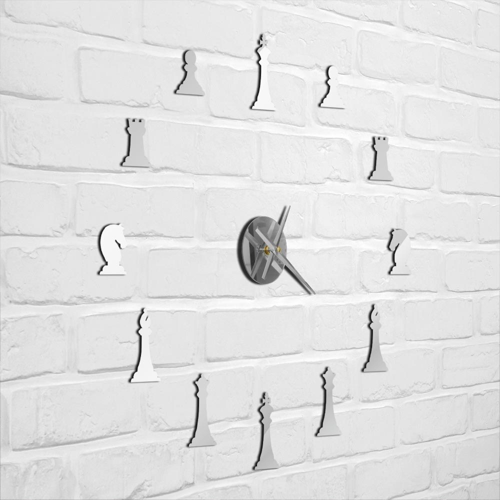 Chess Game DIY Giant Wall Clock King Bishop Knight Pawn Parlor Watch Acrylic Mirror Effect Chessman Chess Player Saat
