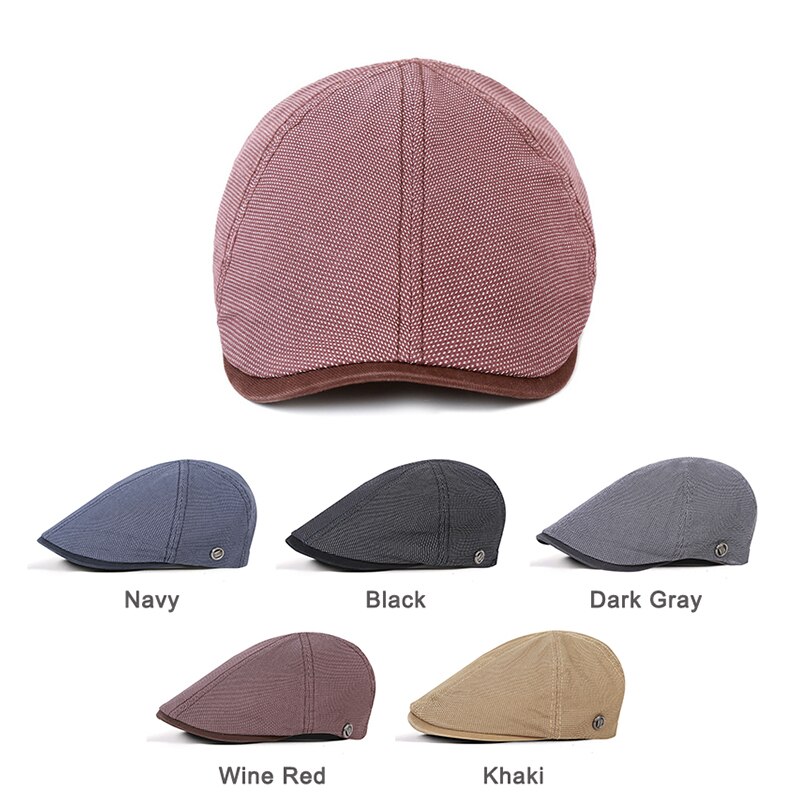 Wuaumx Branded Casual Spring Summer Men Berets Hats Women Newsboy Caps Cabbie Duckbill Ivy Flat Hat Herringbone Caps Adjustable