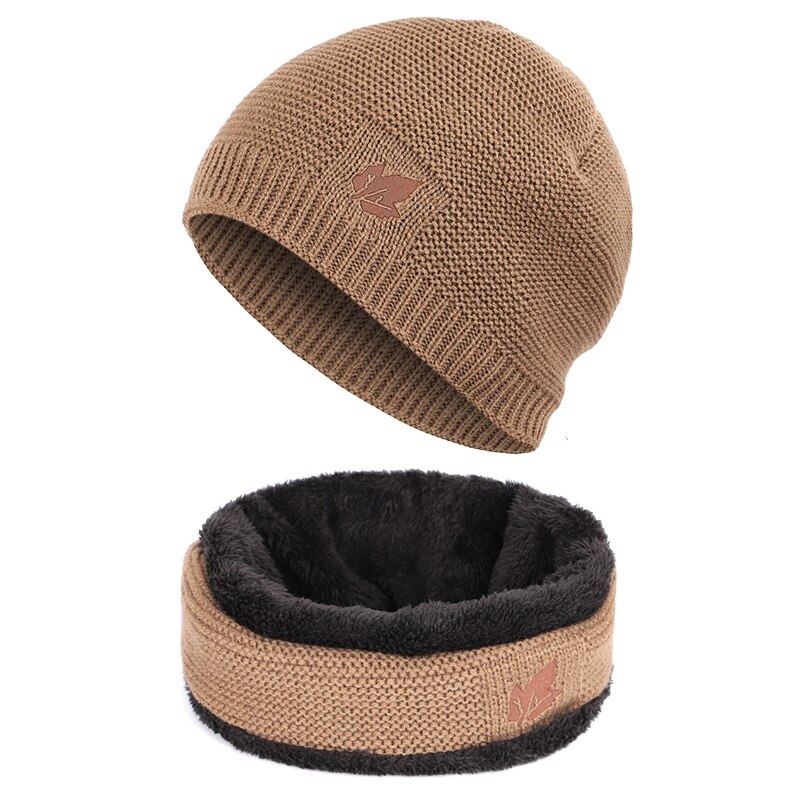Vinter hue-hatte tørklædesæt varm strik foret hals fleece varmere vinterhue & tørklæde sæt