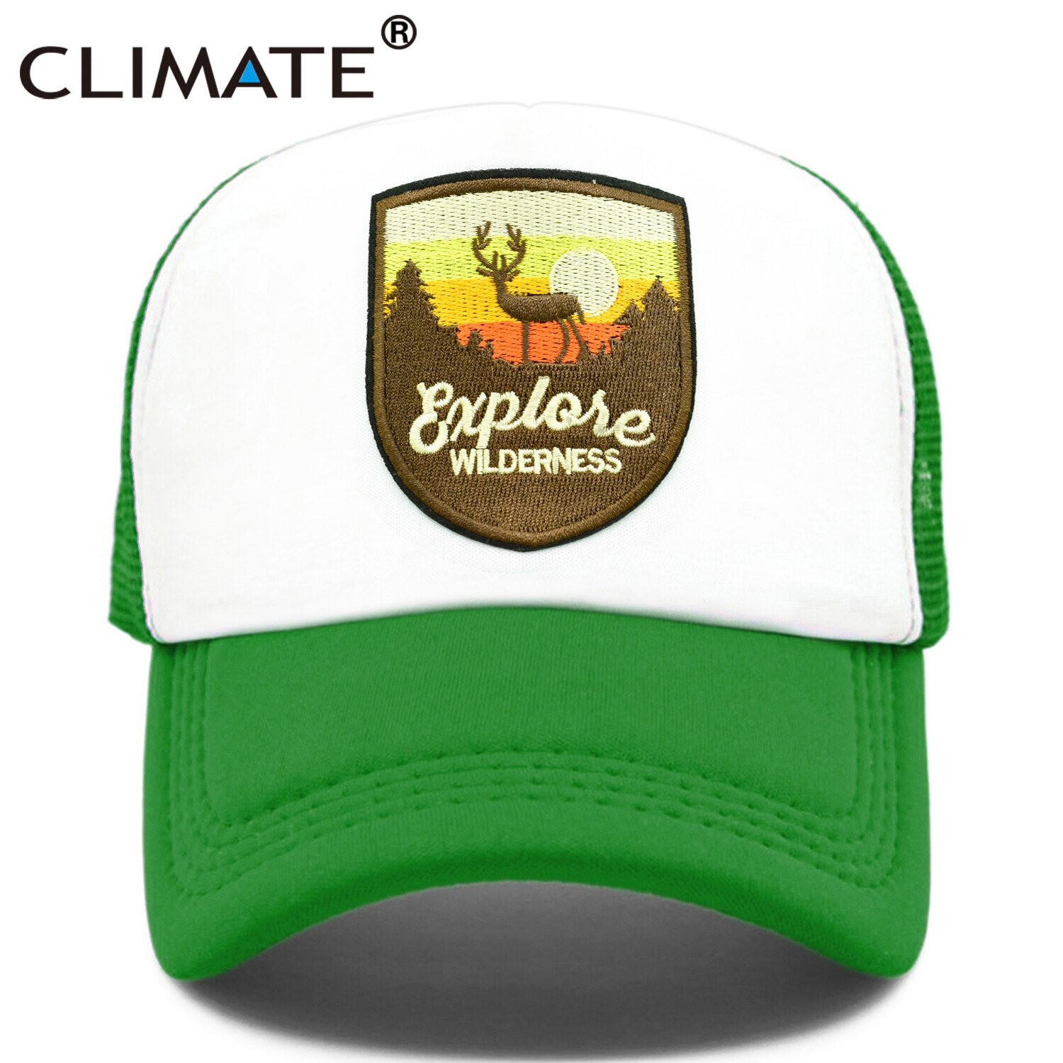 CLIMATE Explore Trucker Cap Wilderness wildlife Camouflage Cap for Outdoor Exploration Baseball Cap Summer Cool Mesh Caps: Green / Adult 55to58cm Head