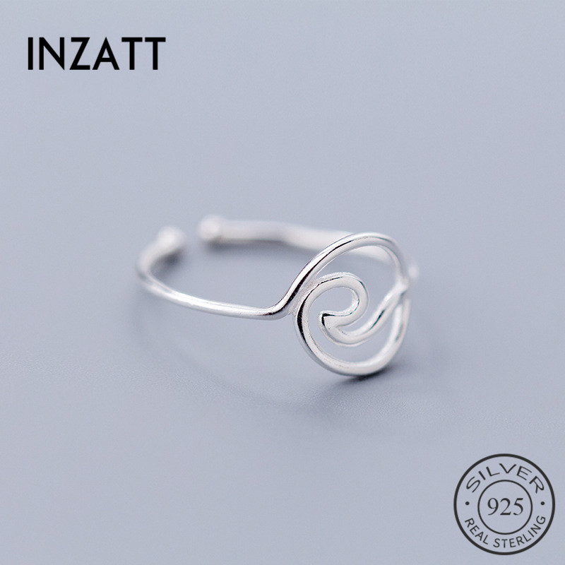 INZATT Echt 925 Sterling Silber Geometrische Hohle Runde Welle öffnung Ring Für Frauen Partei Edlen Schmuck Punk