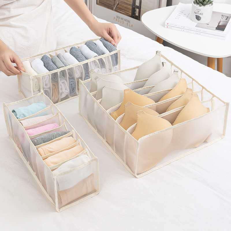 Foldbar organisator undertøj opbevaringsboks med rum nylon divider box sokker bh garderobeskuffe arrangører: 03