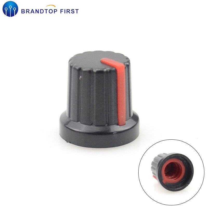 Tapones de perillas moleteados de plástico de 6mm de diámetro, Agujero del eje, potenciómetro: Rojo