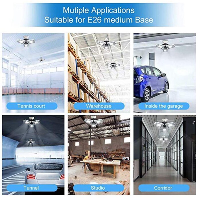 Led Garage Light 60W Deformable Warehouse Lamp Super Bright Ceiling Light Industrial Lighting Workshop Lamp E26