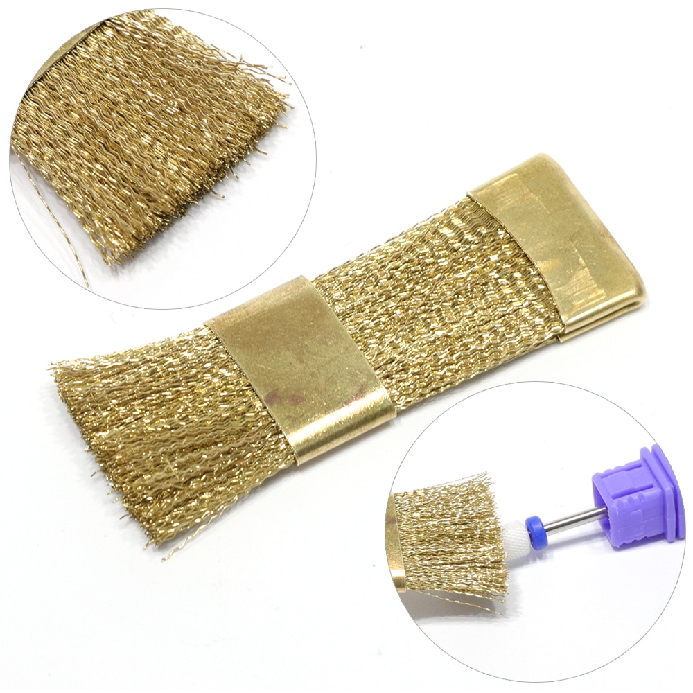1 Stuks Nagel Boor Reinigingsborstel Golden Koperdraad Draagbare Voor Elektrische Manicure Boormachine Nail Brush Cleaner Gereedschap JI060