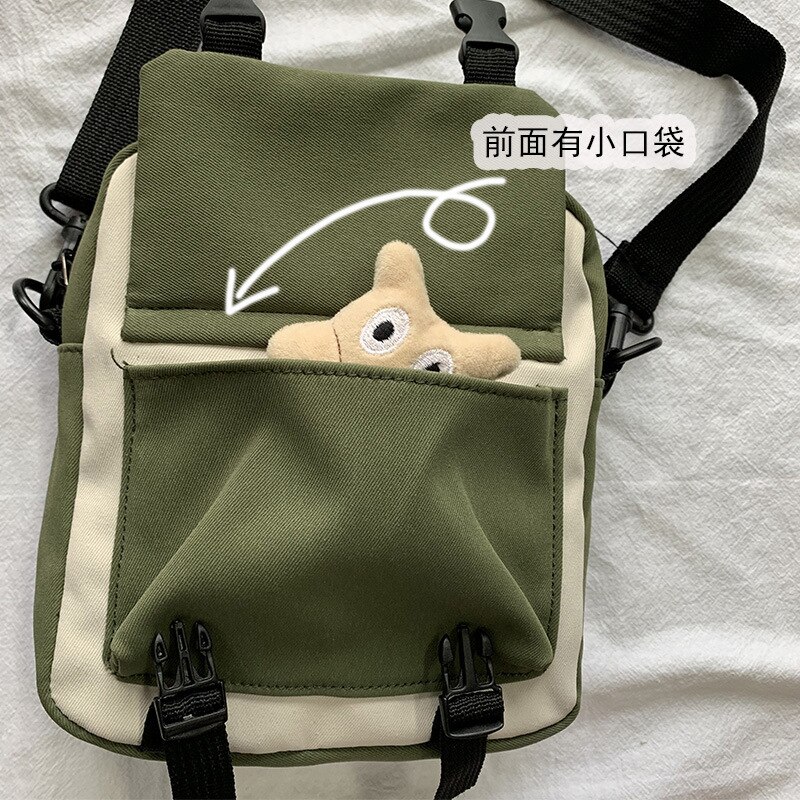 Canvas Crossbody Bags for Women Korea Small Shoulder Bag Cute Girls Student Mini Messenger Bag Purse Phone Bag Handbag